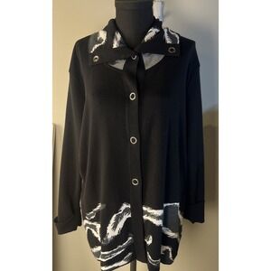 Angel Apparel XL Cardigan Women's‎ Black White Snap Front Art Graphic Sweater